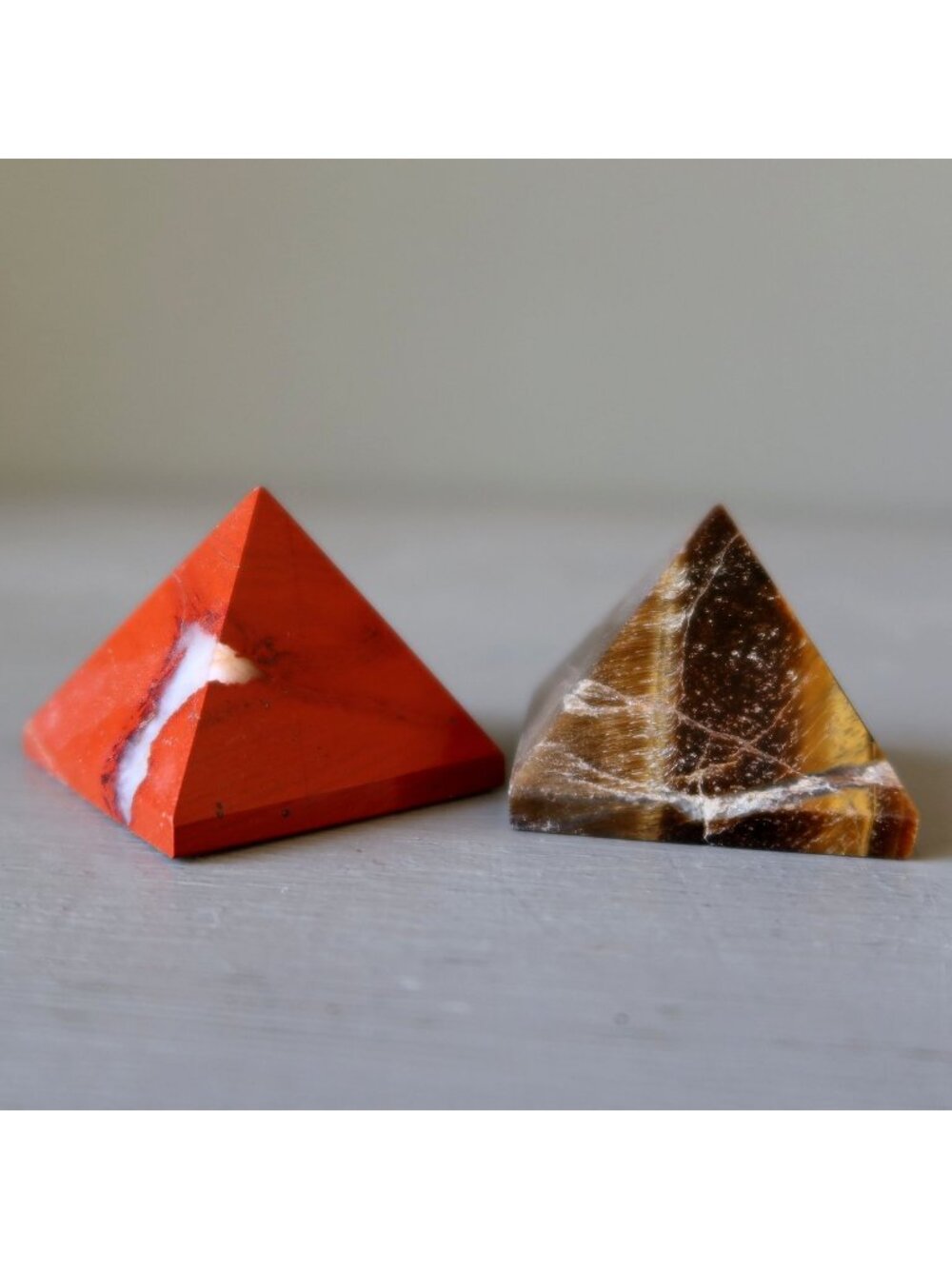 Crystal Pyramid Set Red Jasper & Golden Brown Tigers Eye Stone Pair
